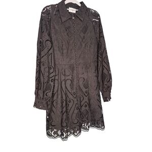 Choklate Paris Black Lace Mini Dress Boho Romantic Long Sleeve Button Front